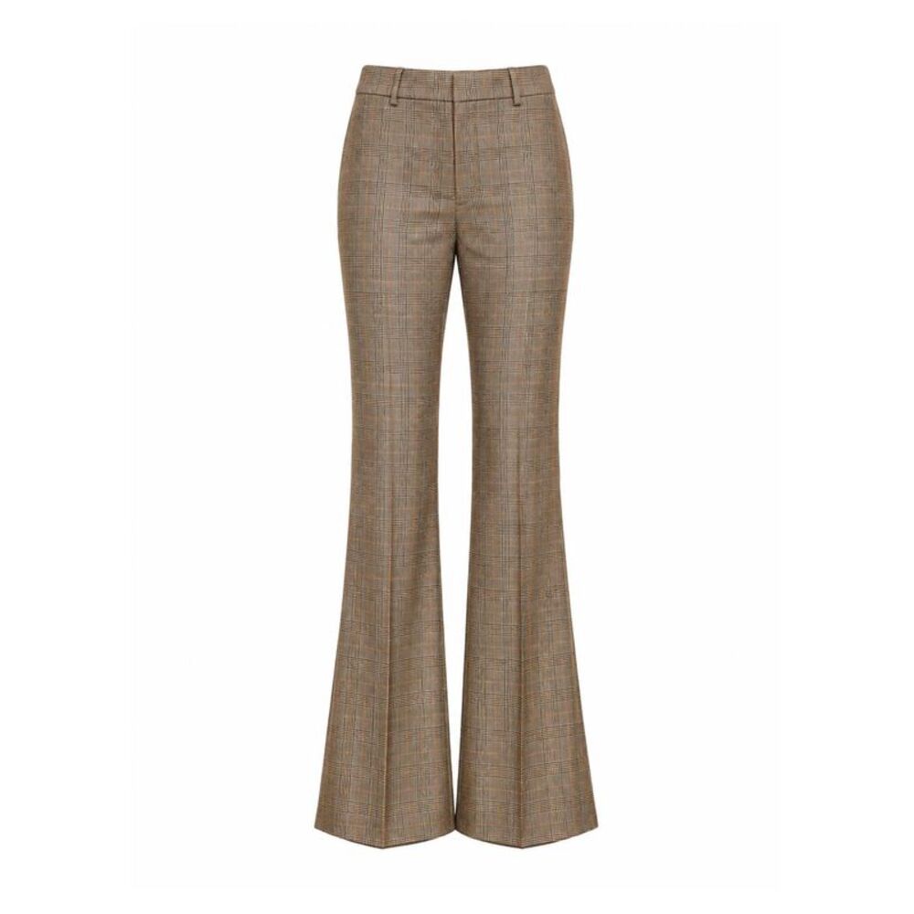 Saint Laurent Women Beige Checked Flared Trousers